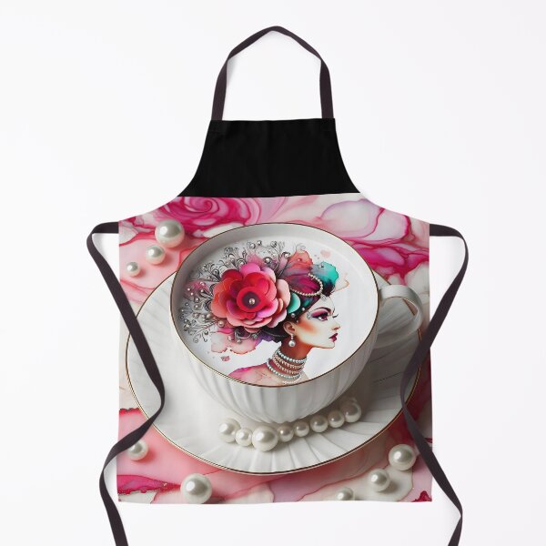 Item preview, Floral Lady with Coffee Art – Rosy Marble Elegance designed and sold by EmeraldeaArt.