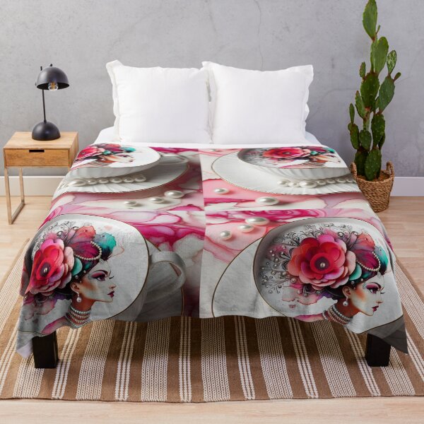 Item preview, Floral Lady with Coffee Art – Rosy Marble Elegance designed and sold by EmeraldeaArt.