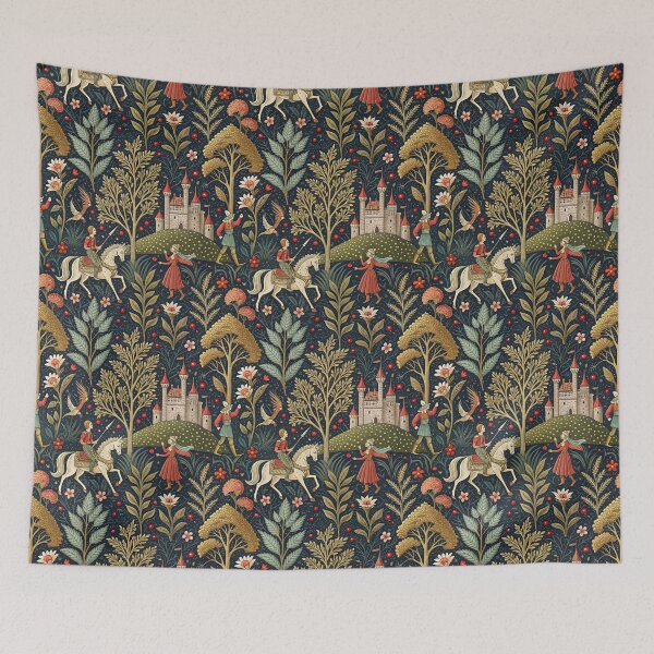 Item preview, Medieval Knight and Castle Botanical Tapestry designed and sold by darkskydelights.