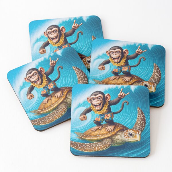 Item preview, Surfing Monkey on Turtle – Tropical Ocean Adventure Art designed and sold by Rude Monkey Imaginations.