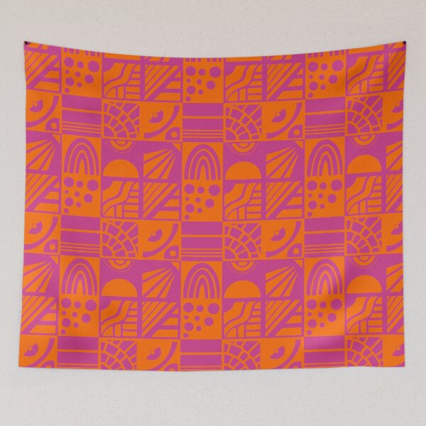 Item preview, Geometric Cheater Quilt in Orange and Magenta Fushia Pink designed and sold by Lynne Adams.