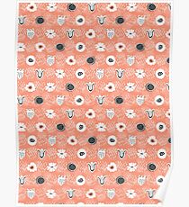 Doodle Dot Flower Peach and White Poster