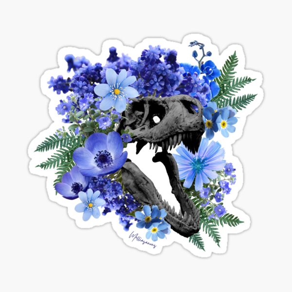 Item preview, Crâne de T-Rex bleu cobalt – Os de dinosaure et art botanique designed and sold by Punstuff.