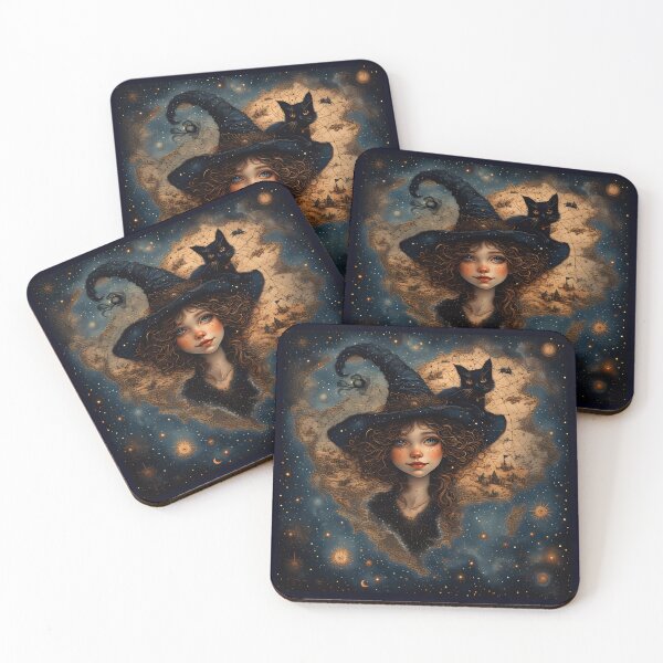 Item preview, A witch and a black cat on Halloween night. designed and sold by Natalia-Vlad.