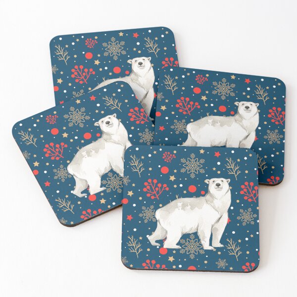 Item preview, Christmas white polar bear against a Christmas holly pattern designed and sold by BritishDelights.