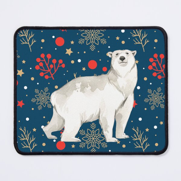 Item preview, Christmas white polar bear against a Christmas holly pattern designed and sold by BritishDelights.
