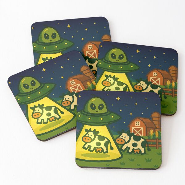 Item preview, Alien avocado in a flying saucer abducting a kawaii cow on a corn farm designed and sold by ZerpaGiovanna.