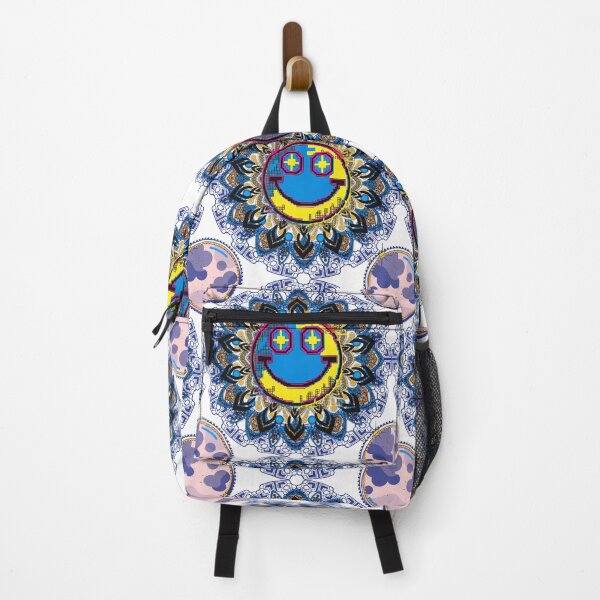 Item preview, Cyber Mandala Smile & Moon Pattern – Psychedelic Pixel Art for Retro Spiritual Decor designed and sold by SnarkyTextStudiO.