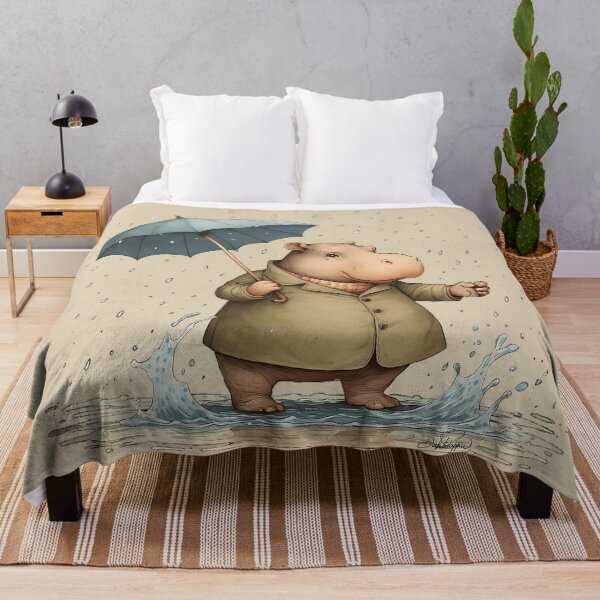 Item preview, Hippopotamus with Umbrella – Cute Illustration in the Rain designed and sold by DakotaPoppin.