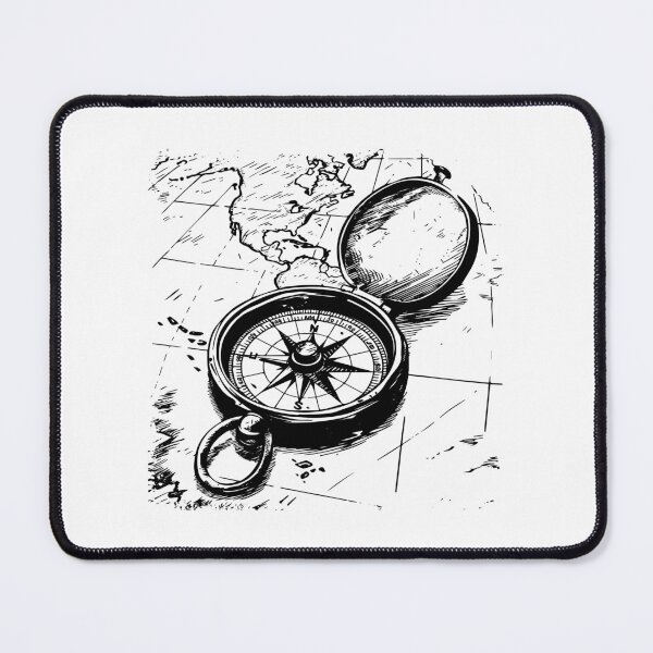 Item preview, Vintage Compass on Map – Black and White Travel Explorer Art designed and sold by inkoutninja.