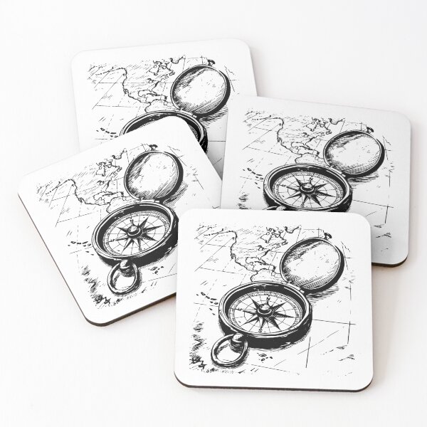 Item preview, Vintage Compass on Map – Black and White Travel Explorer Art designed and sold by inkoutninja.