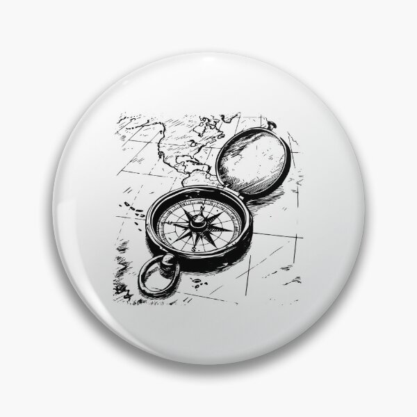 Item preview, Vintage Compass on Map – Black and White Travel Explorer Art designed and sold by inkoutninja.