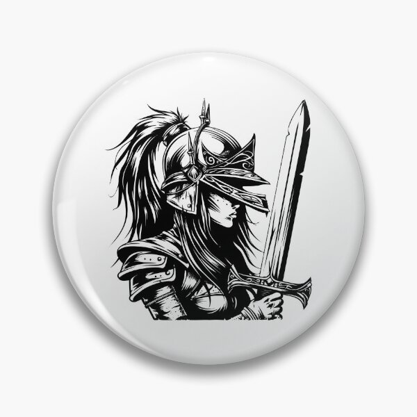 Item preview, Female Knight Warrior – Black and White Fantasy Heroine Art designed and sold by inkoutninja.