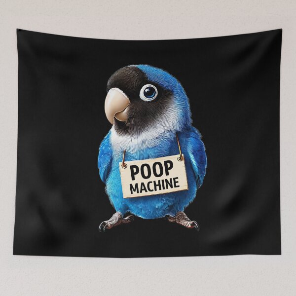 Item preview, Funny Poop Machine Blue Masked Lovebird Parrot Lover Birding Meme designed and sold by Kimberley King Art  King Art.