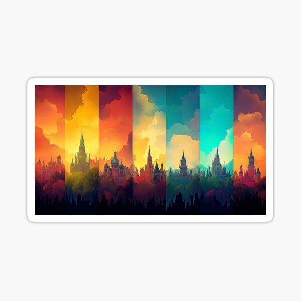 Item preview, Colorful Skyline Silhouettes – Vibrant Fantasy Cityscape Panels designed and sold by Art of Ngu.