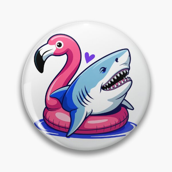 Item preview, Cartoon Great White Shark in Pink Flamingo Pool Float designed and sold by MonkiFlipp.