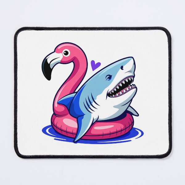 Item preview, Cartoon Great White Shark in Pink Flamingo Pool Float designed and sold by MonkiFlipp.