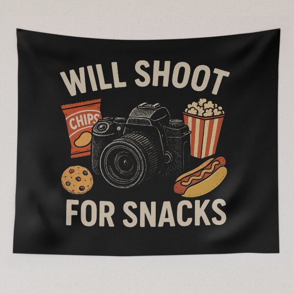 Item preview, Will Shoot For Snacks Funny Photographer Tee designed and sold by ThreadQuirk.