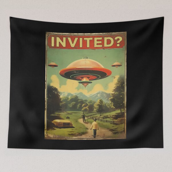 Item preview, Invited? Funny UFO & Aliens Lovers Retro 70s Alien Spaceship designed and sold by SecretDicer.