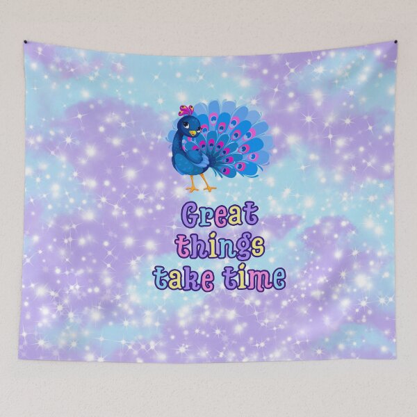 Item preview, Peacock Illustration | Great Things Take Time Quote designed and sold by MagicContOasis.