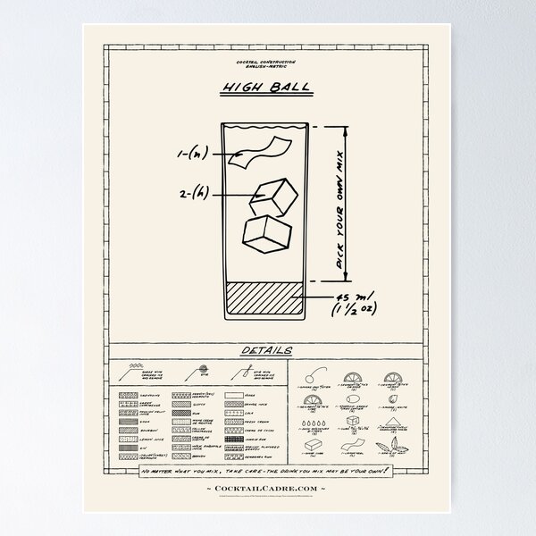 Item preview, Highball Cocktail Blueprint (Dark Ink) designed and sold by CocktailCadre.
