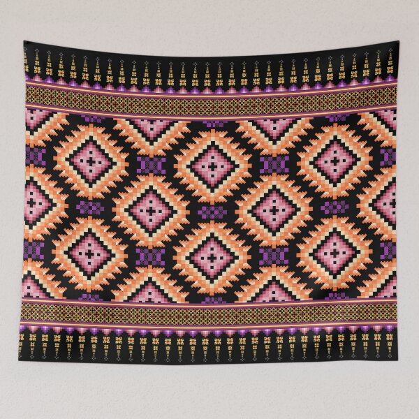 Item preview, Vibrant Orange & Magenta Ethnic Pixel Border Design designed and sold by Khwanchai.