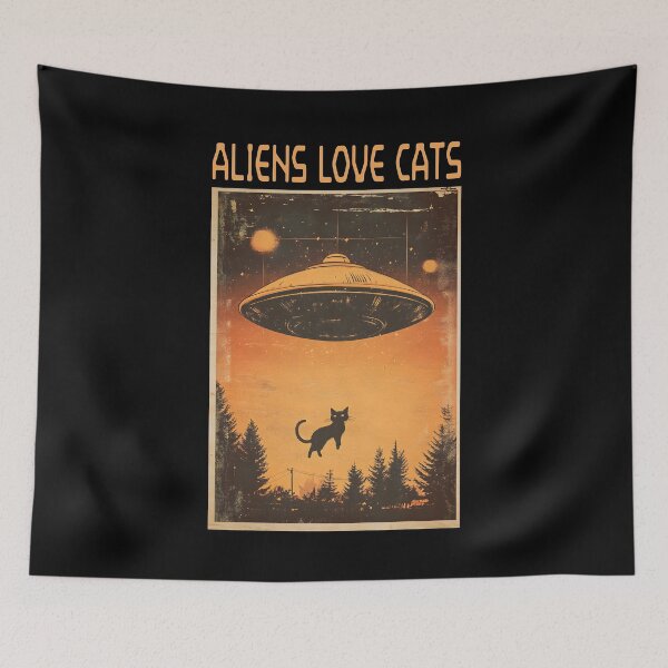 Item preview, Aliens Love Cats Funny Retro UFO & Cat Lover Alien Spaceship designed and sold by SecretDicer.
