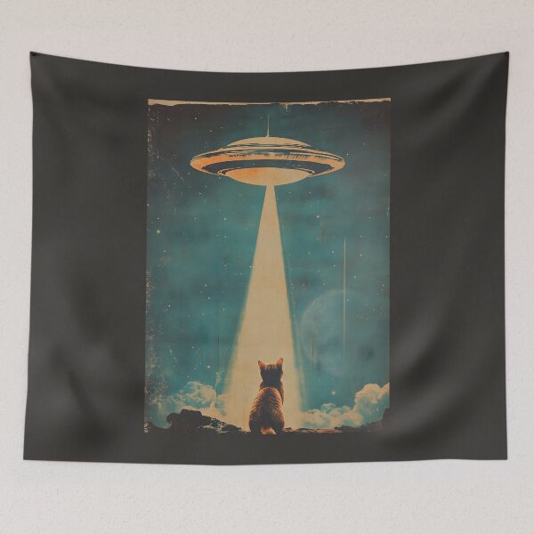 Item preview, Funny Retro Cat Lovers Alien Spaceship designed and sold by SecretDicer.