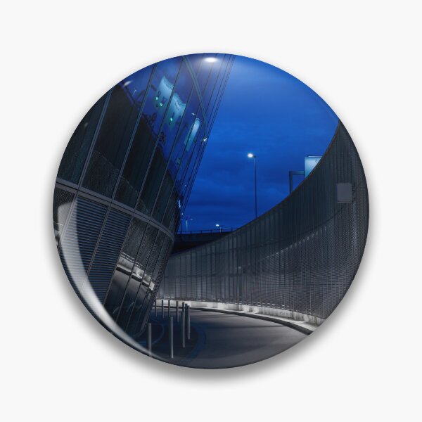 Item preview, Illuminated Road with a Wall and Modern Glass Building with Reflection to Circle in Dusk designed and sold by Mats Silvan.