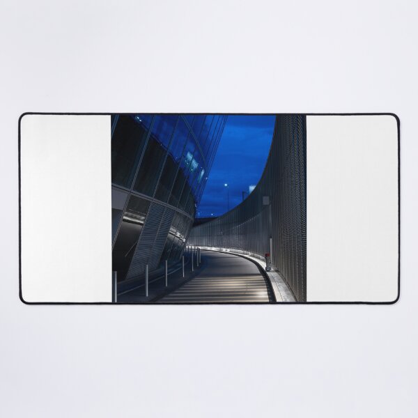 Item preview, Illuminated Road with a Wall and Modern Glass Building with Reflection to Circle in Dusk designed and sold by Mats Silvan.