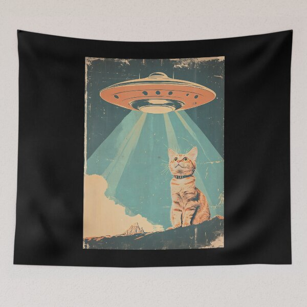 Item preview, Funny Cat & UFO Retro Cat Lovers Alien Spaceship designed and sold by SecretDicer.