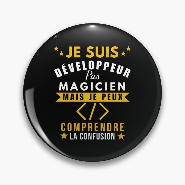 Aperçu de l'œuvre Je suis développeur pas magicien mais je peux comprendre la confusion – Cadeau humour développeur – Design drôle pour programmeur ou codeur créée et vendue par NostalgikShow.