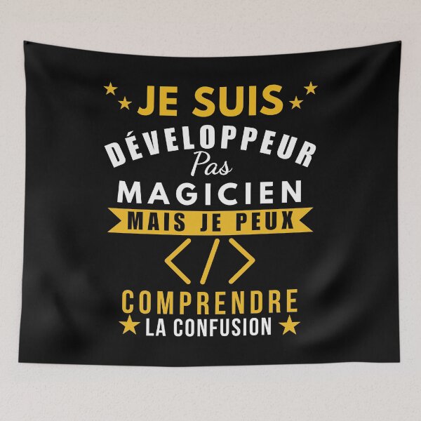 Aperçu de l'œuvre Je suis développeur pas magicien mais je peux comprendre la confusion – Cadeau humour développeur – Design drôle pour programmeur ou codeur créée et vendue par NostalgikShow.