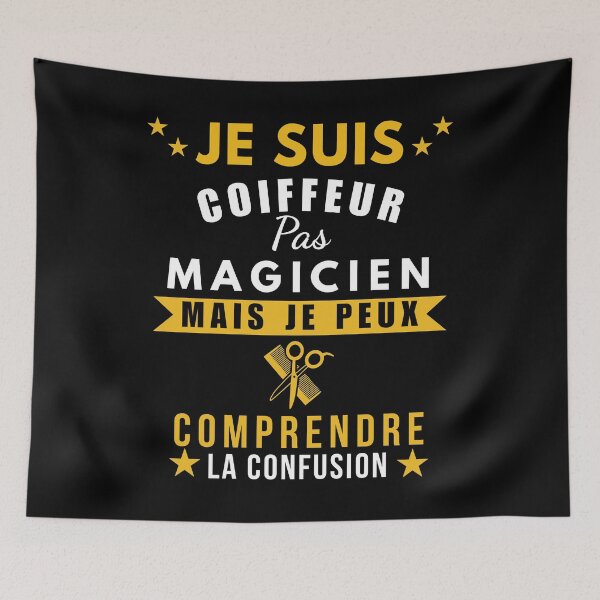 Aperçu de l'œuvre Je suis coiffeur pas magicien mais je peux comprendre la confusion – Cadeau drôle coiffeur – Humour salon de coiffure créée et vendue par NostalgikShow.