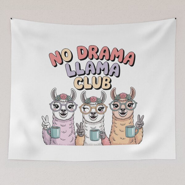 Item preview, cute llamas holding coffee mugs 'No Drama Llama Club'  designed and sold by Nimkaew.