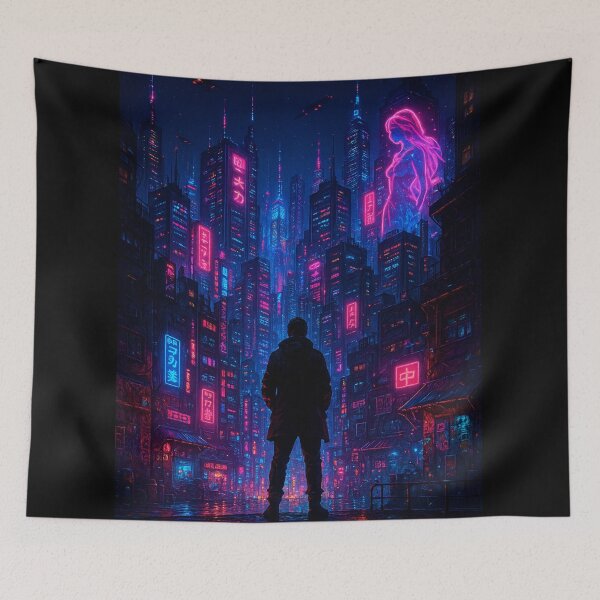 Item preview, Last Light Over Neo Tokyo – A Cyberpunk Skyline Moment designed and sold by Domci.