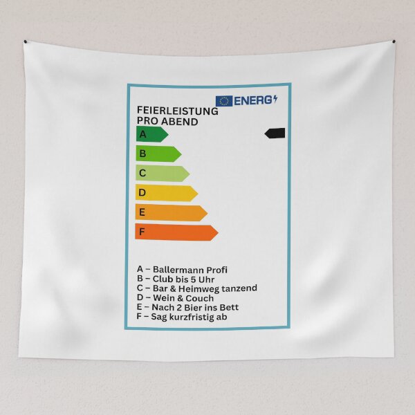 Item preview, Party Performance Energy Label – Funny scale from Ballermann pro to sofa farewell designed and sold by Jawoahl.