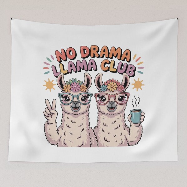 Item preview, Two  llamas holding coffee mugs 'No Drama Llama Club'  designed and sold by Nimkaew.