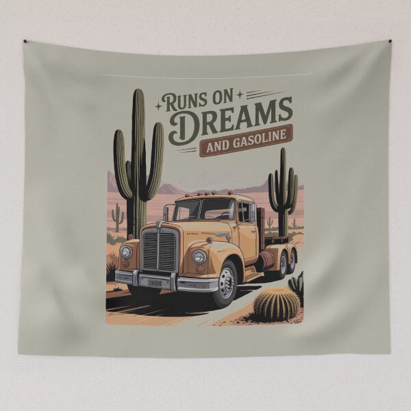 Item preview, Runs on dreams and gasoline - Highway truck - Keep trucking - Chrome dreams - Asphalt cowboy - Truck stop - Truck driver - American trucking designed and sold by JansenGS.
