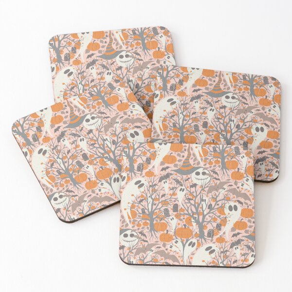 Item preview, Retro Halloween pattern with cute ghosts and pumpkins in pink designed and sold by Sonja Birkelbach.