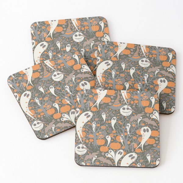Item preview, Retro Halloween pattern with cute ghosts and pumpkins on olive background designed and sold by Sonja Birkelbach.