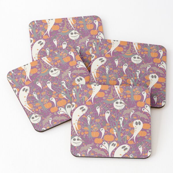 Item preview, Retro Halloween pattern with cute ghosts and pumpkins in purple designed and sold by Sonja Birkelbach.