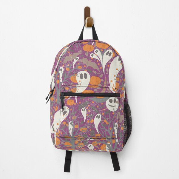 Item preview, Retro Halloween pattern with cute ghosts and pumpkins in purple designed and sold by Sonja Birkelbach.