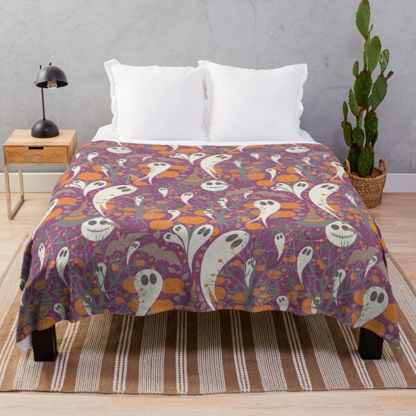 Item preview, Retro Halloween pattern with cute ghosts and pumpkins in purple designed and sold by Sonja Birkelbach.