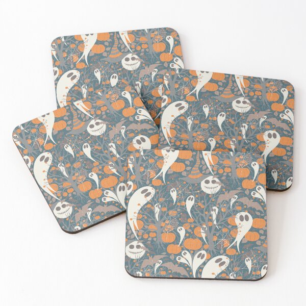 Item preview, Retro Halloween pattern with cute ghosts and pumpkins in teal designed and sold by Sonja Birkelbach.
