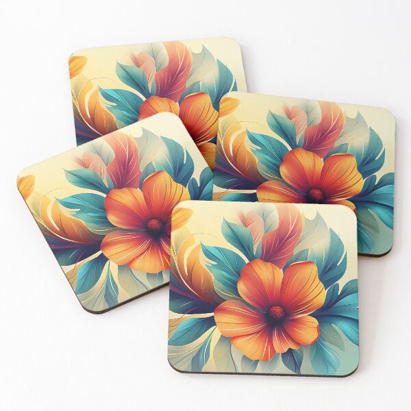 Item preview, Abstract Tropical Floral Artwork – Vibrant Orange and Teal Flower Design designed and sold by Art of Ngu.