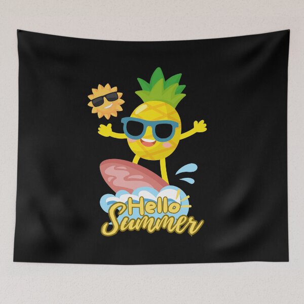 Artikelvorschau, Hallo Sommer: Surfende Ananas & kühle Sonne (Schwarz) entworfen und verkauft von HeeShirt.