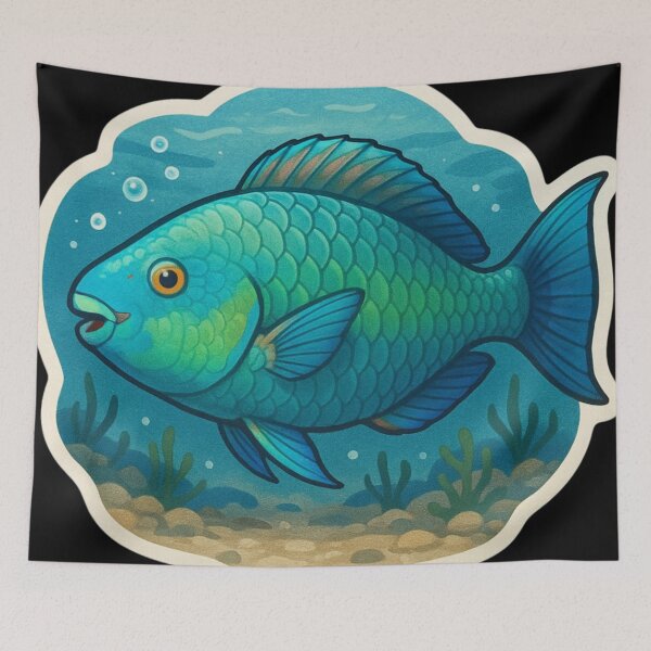 Item preview, Colorful Parrotfish Among Ocean Reefs designed and sold by DamioPolArt.