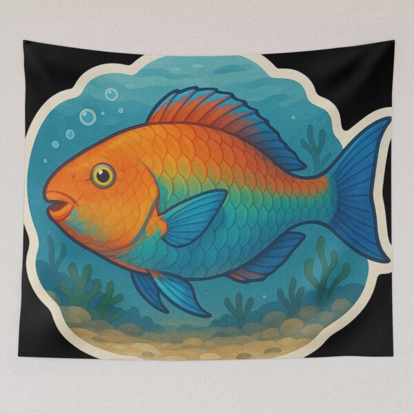 Item preview, Green and Blue Parrotfish in Reef designed and sold by DamioPolArt.
