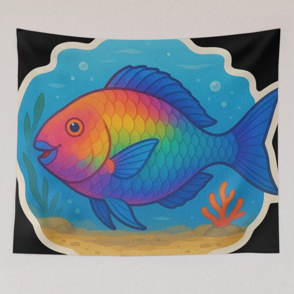 Item preview, Vibrant Rainbow Parrotfish over Coral designed and sold by DamioPolArt.